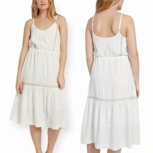Frank and Oak White Embroidered Cami Midi Linen Blend Dress SZ Small